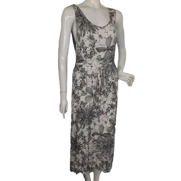 BRYN WALKER Midi Dress, L, Off-white Floral print, Side Ties, Tank Style - Picture 3 of 13